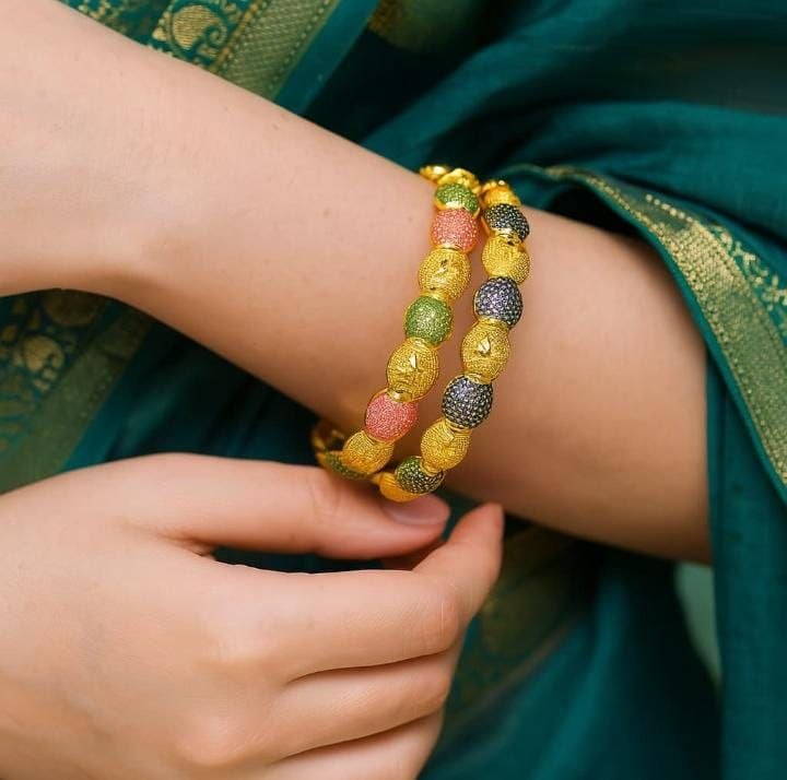 Gold Plated Minakari Kada Bangles for Women (Multicolor Beads Design)