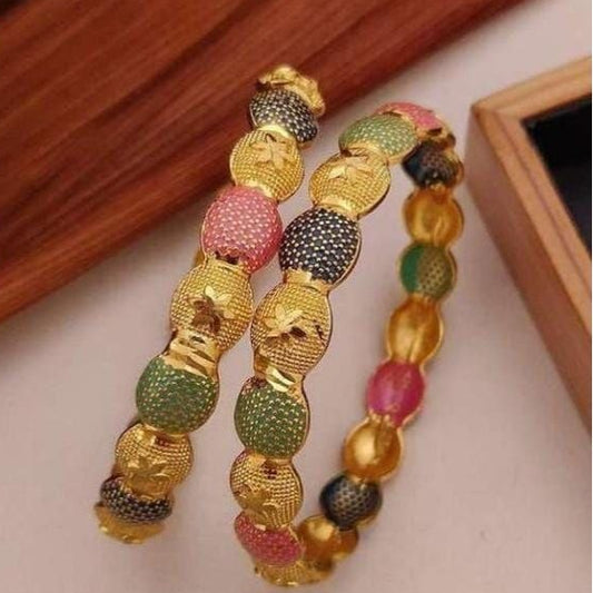 Gold Plated Minakari Kada Bangles for Women (Multicolor Beads Design)