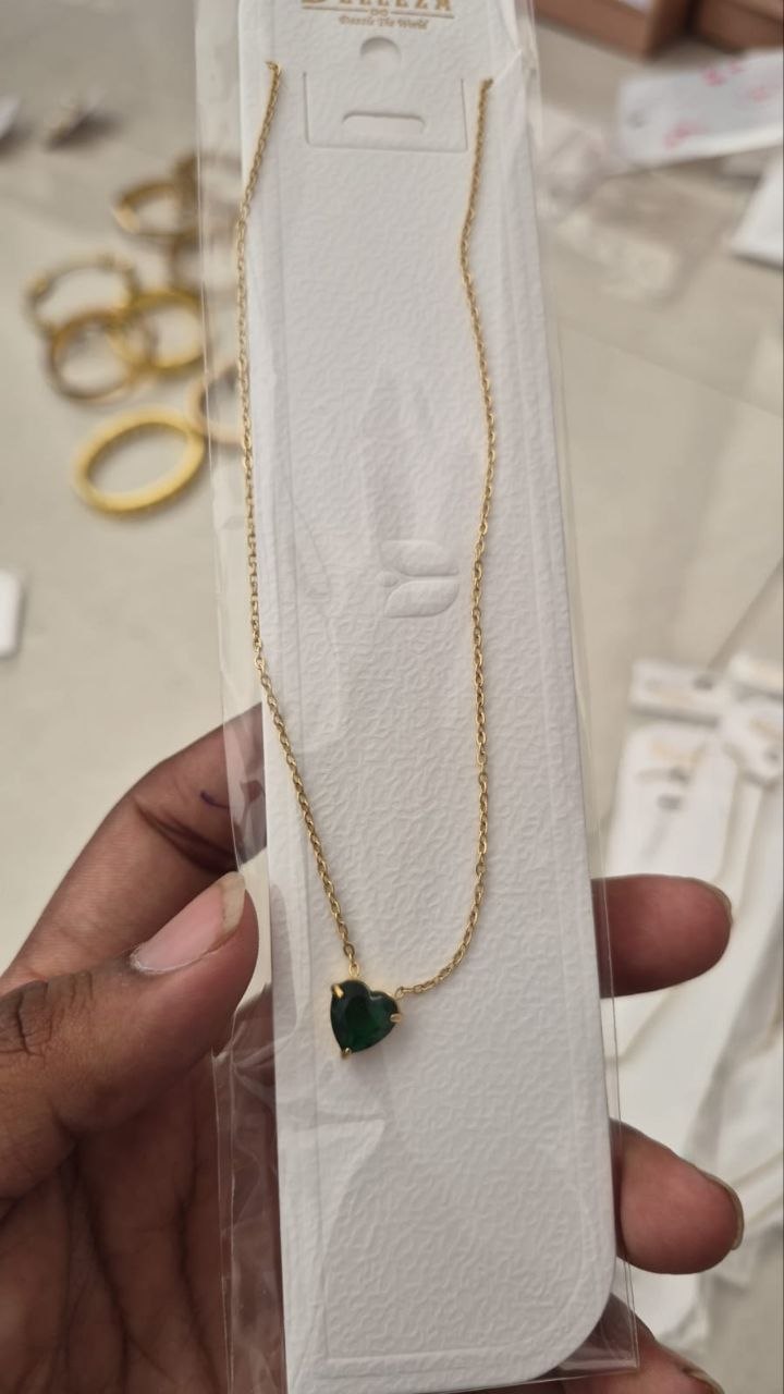 Anti-Tarnish Heart Shape Green Stone necklace for women