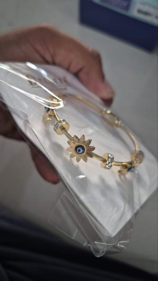 Anti Tarnish Evil Eye Flower Charm Bracelet Baby Size