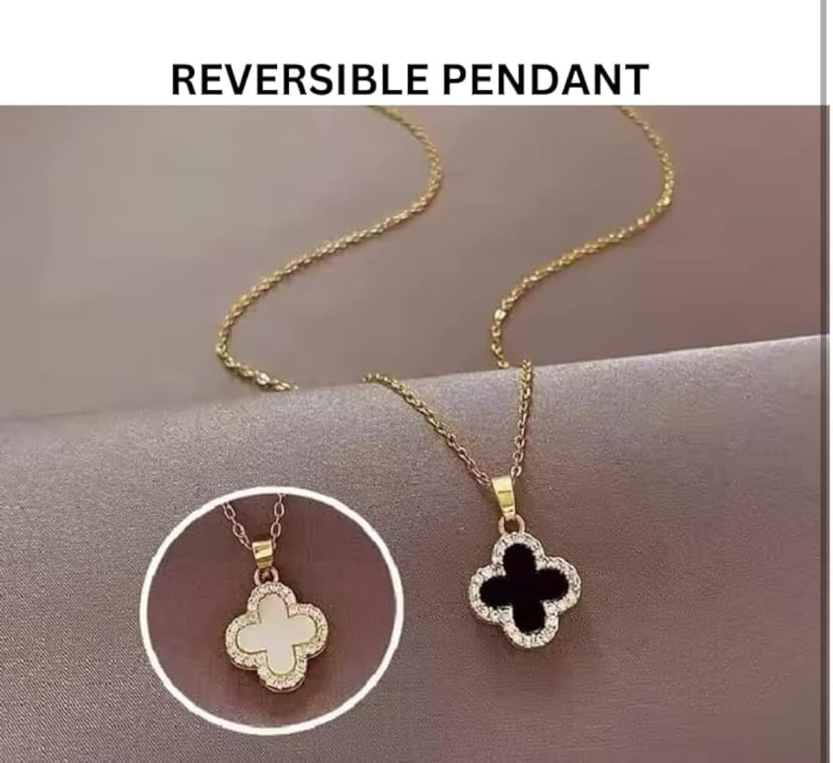 Anti Tarnish Reversible Black & White Clover Necklace