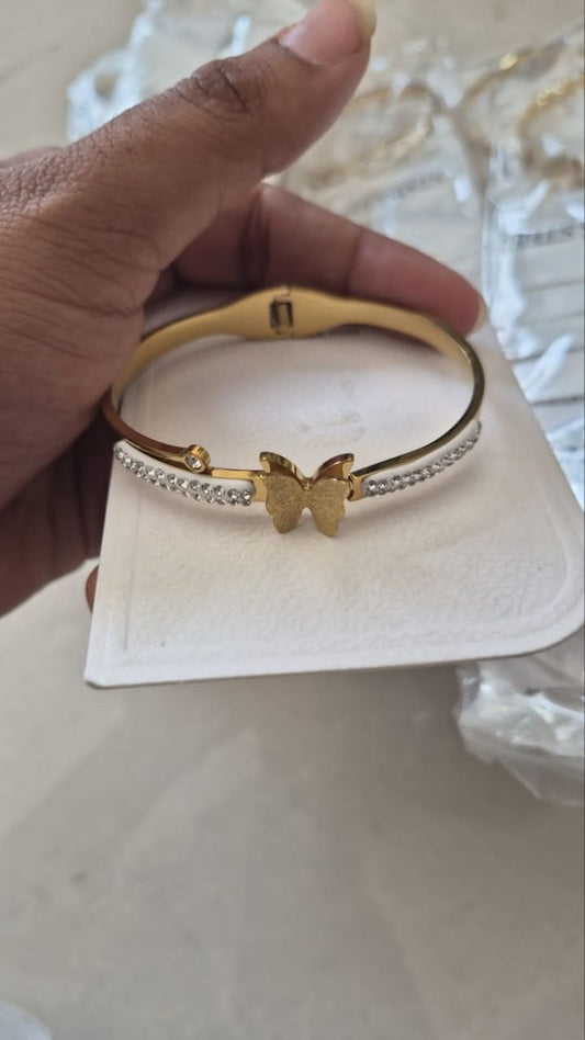 Anti Tarnish White Enamel Diamond Butterfly Bracelet