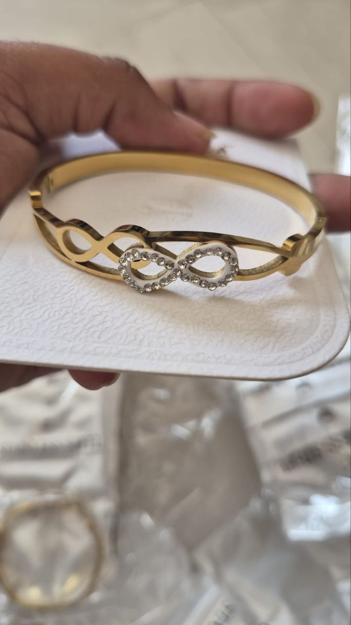 Anti Tarnish White Enamel Golden Infinity Bracelet