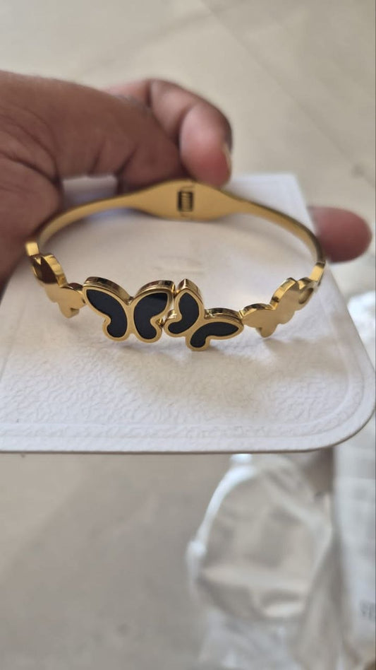 Anti Tarnish Black & White Enamel Butterfly Bracelet