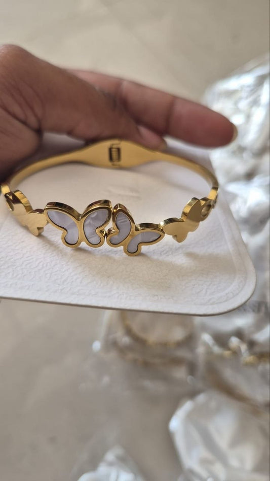 Anti Tarnish Black & White Enamel Butterfly Bracelet