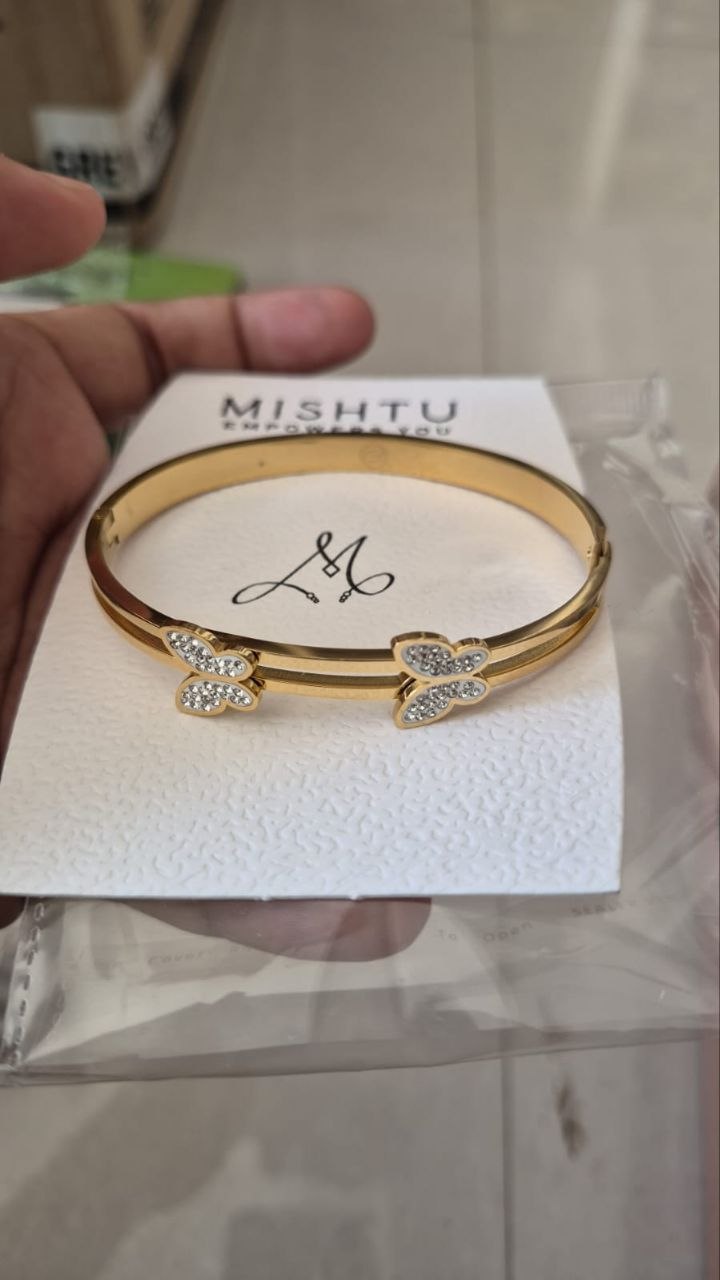 Anti Tarnish Butterfly Crystal Kada