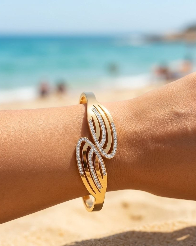 Anti Tarnish Crystal Wave Designer Kada