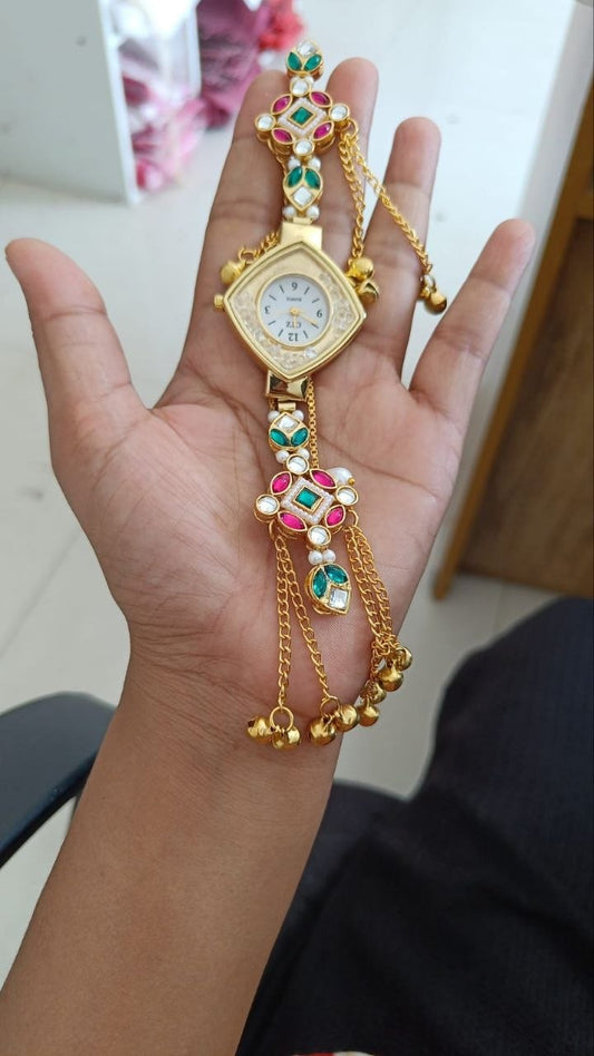 Royal Kashmiri Kundan Watch Bracelet for Women