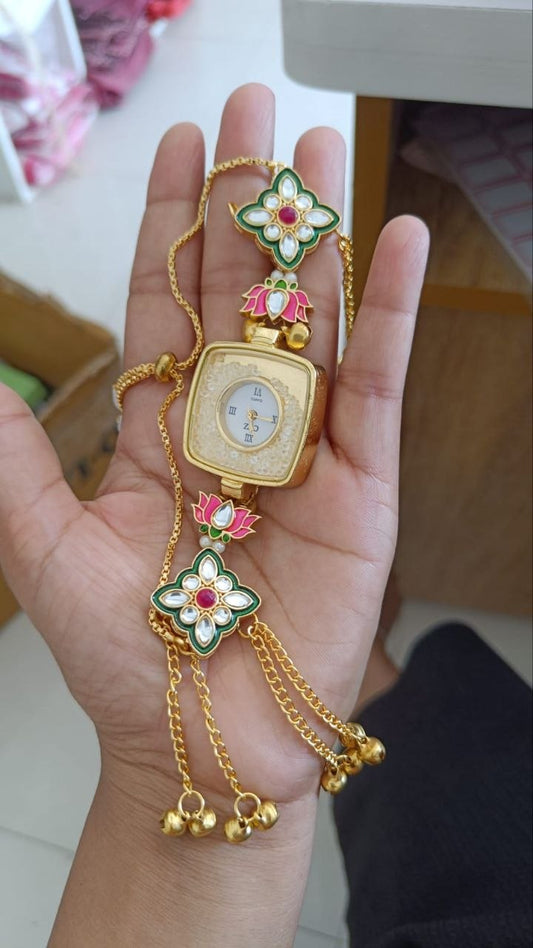 Elegant Kashmiri Floral Watch Bracelet for Women