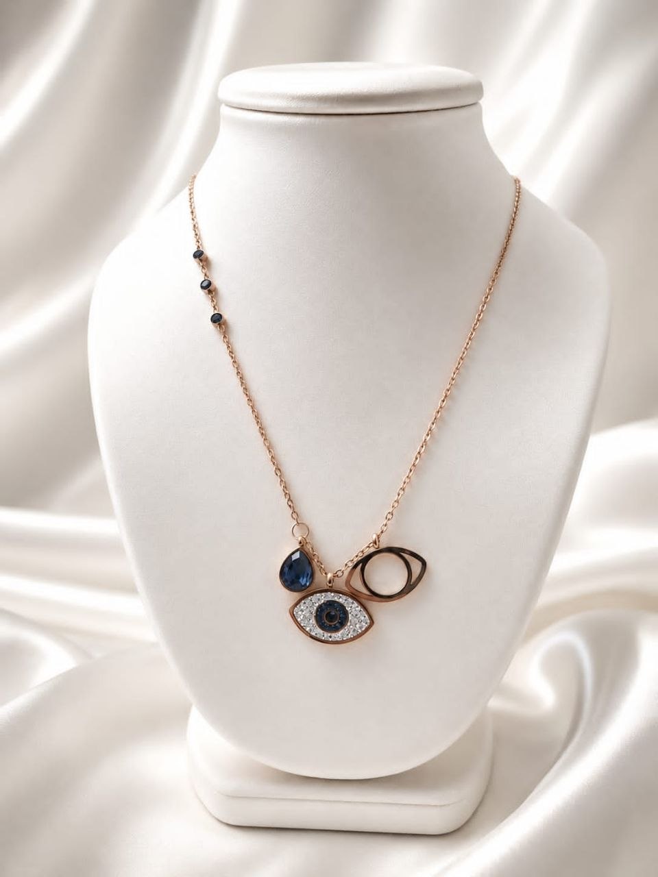 Anti Tarnish Rose Gold Evil Eye Charm Pendant Necklace for Women
