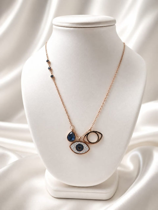 Anti Tarnish Rose Gold Evil Eye Charm Pendant Necklace for Women