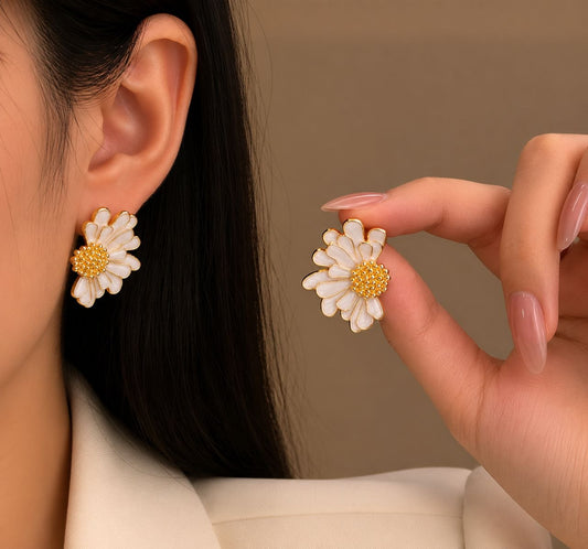 Korean Half Daisy Flower Small Earring