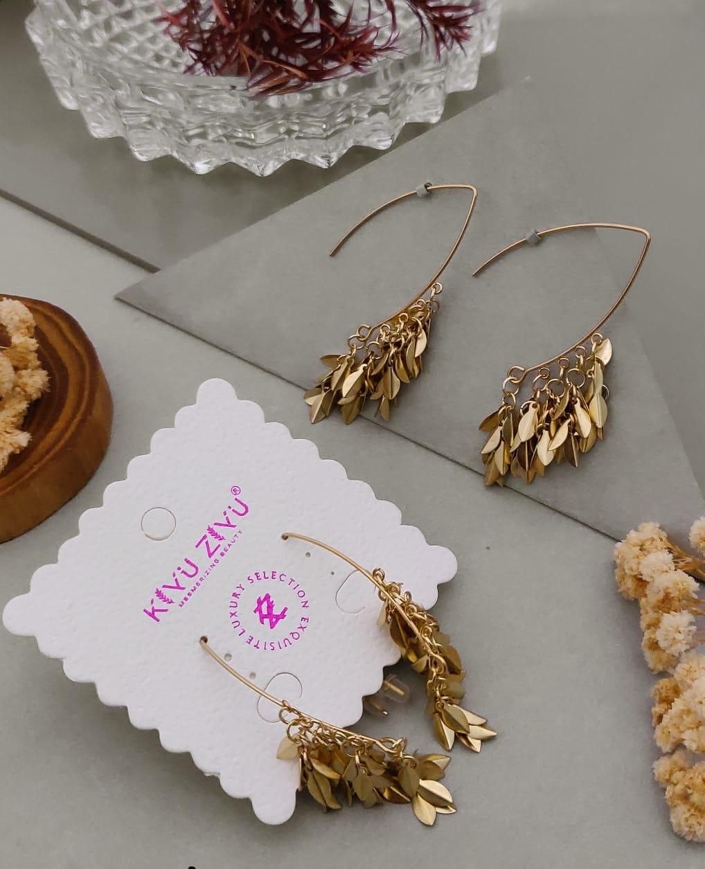 Kiyu Ziyu Korean Style Leaf Dangle Earrings