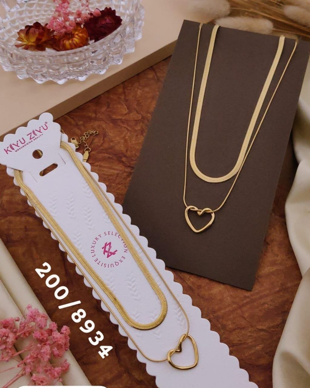 Kiyu Ziyu Love Knot Heart with Snake Chai Double Layer Necklace
