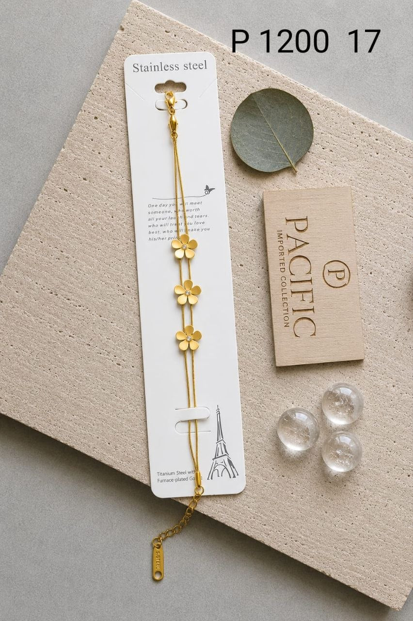 Anti Tarnish Triple Flower Bracelet for Women