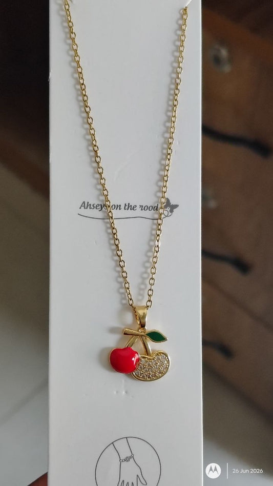 Anti Tarnish Cherry Charm Pendant Necklace