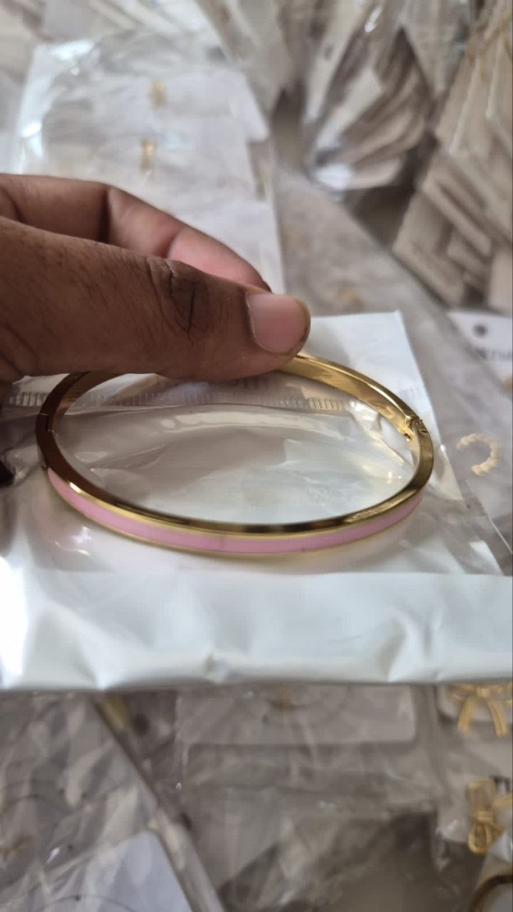 Anti-Tarnish Light Pink Enamel Sleek Bracelet