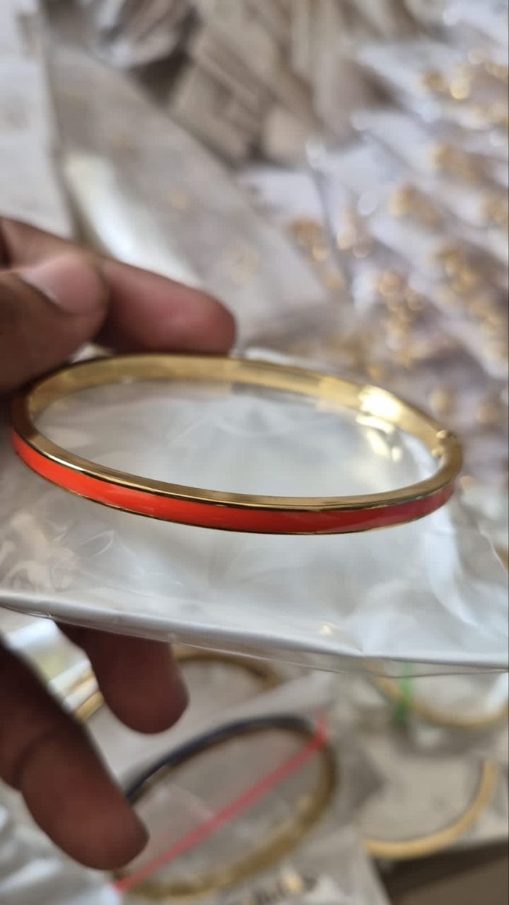 Anti-Tarnish Coral Orange Enamel Sleek Bracelet