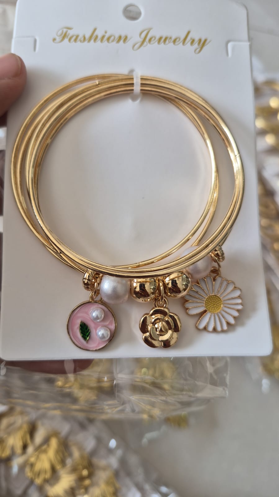 Set of 5 pcs golden plated Multilayer regular size bracelet with charms