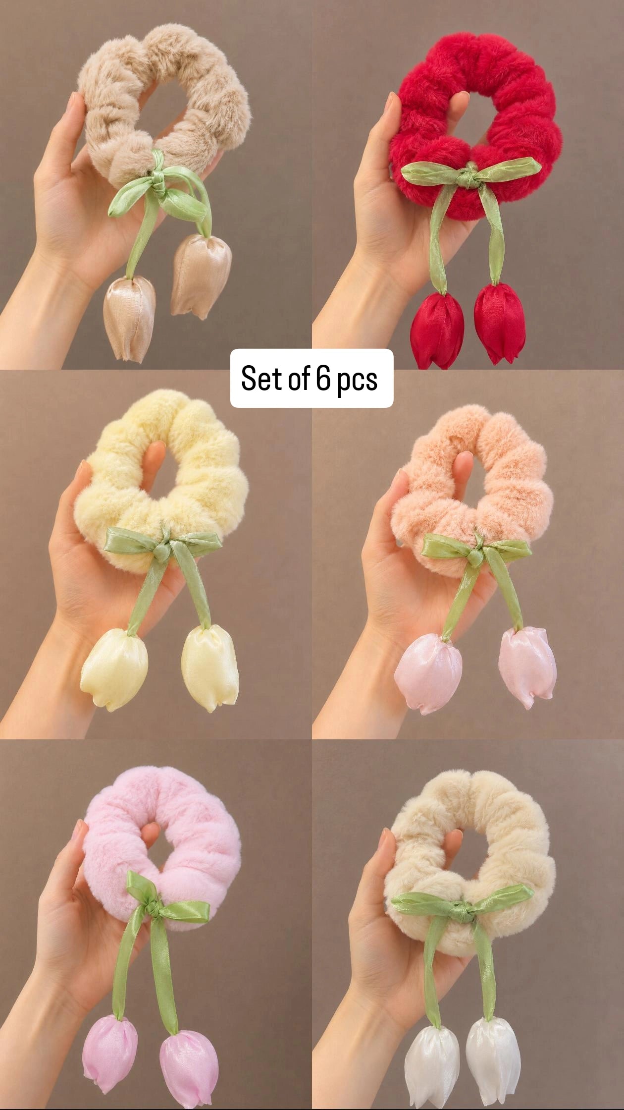 Set of 6
Furr tulip scrunchies