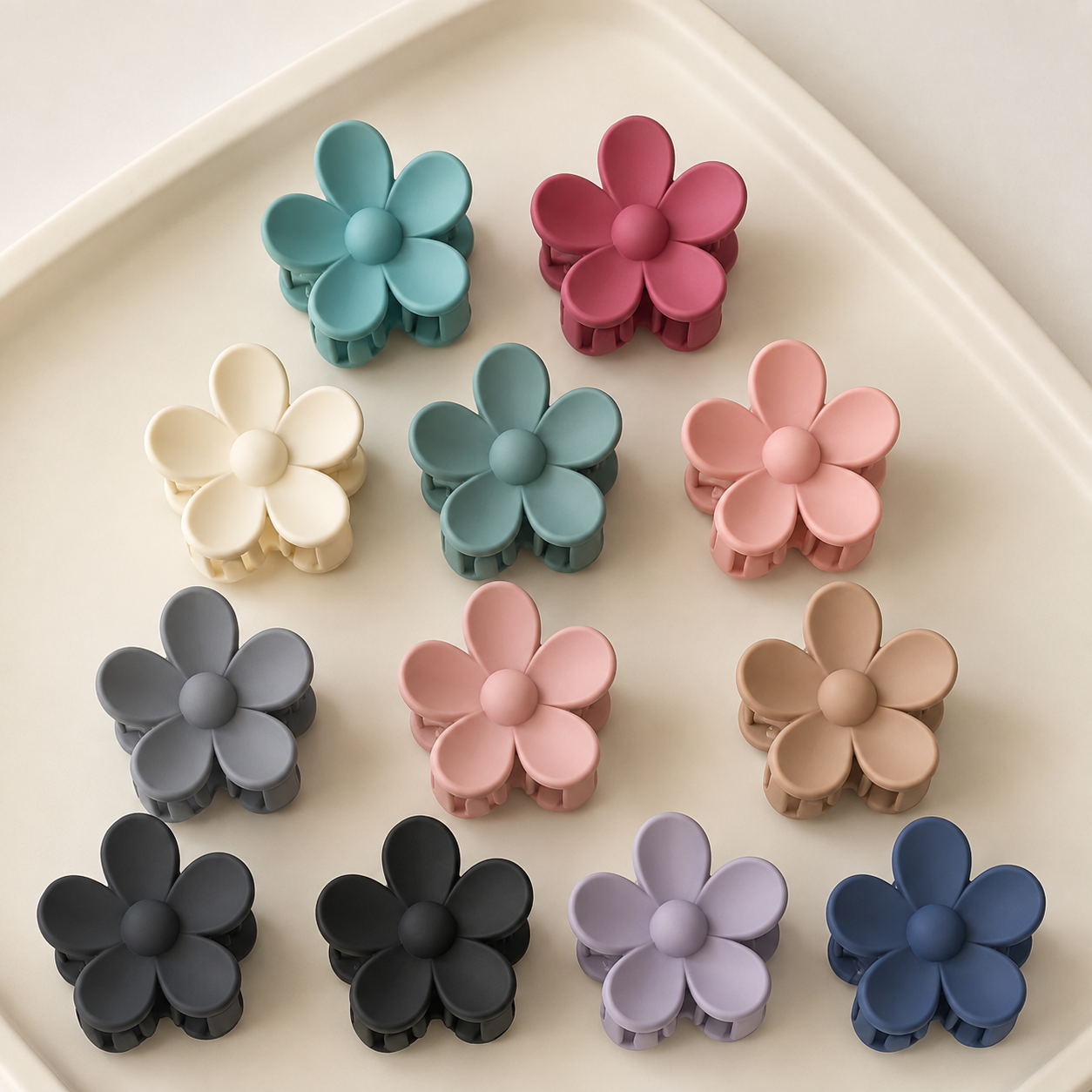 Set of 12 pcs matte-finish floral hair claw clips