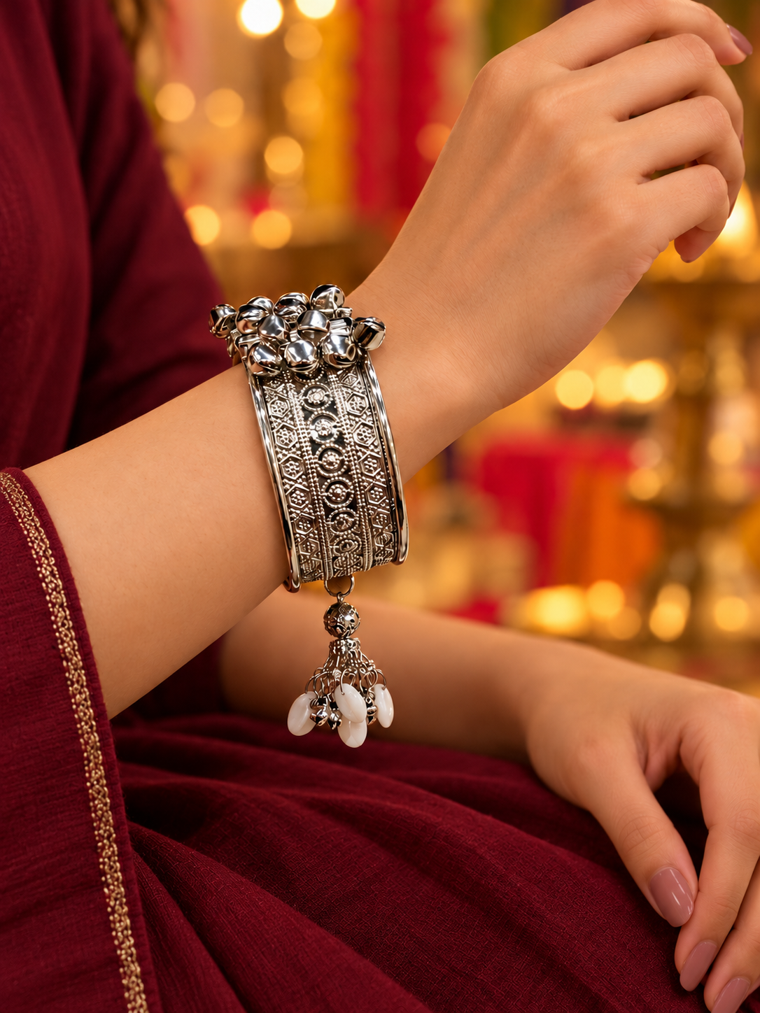 Set of 2 pcs oxidized silver-plated openable cuff kada