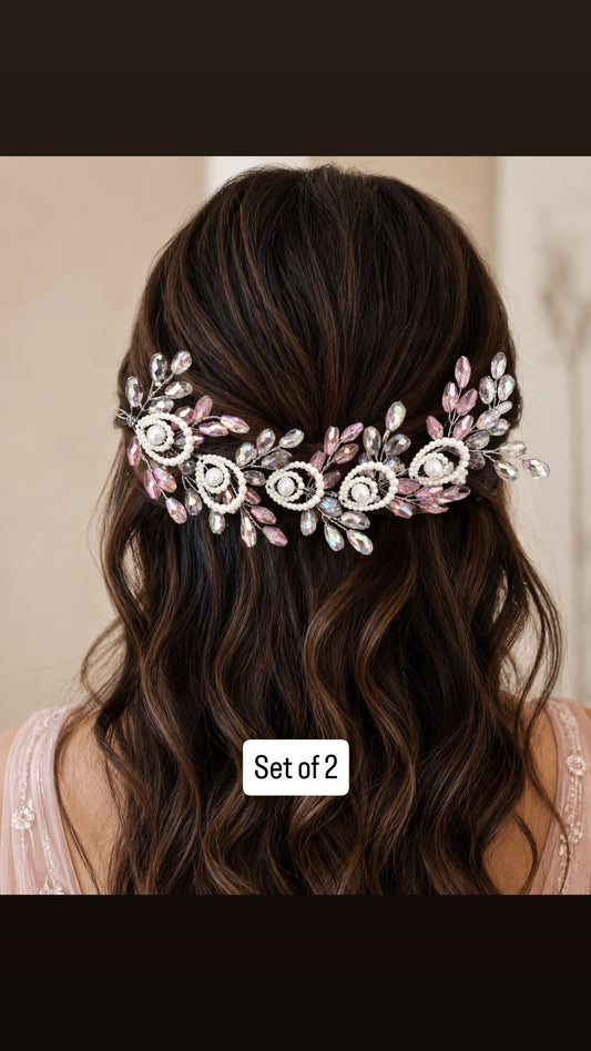 Pink pearl hair broach set of 2 pcs