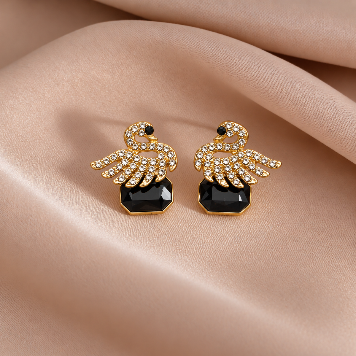 rhinestone-studded swan crystal stud earrings