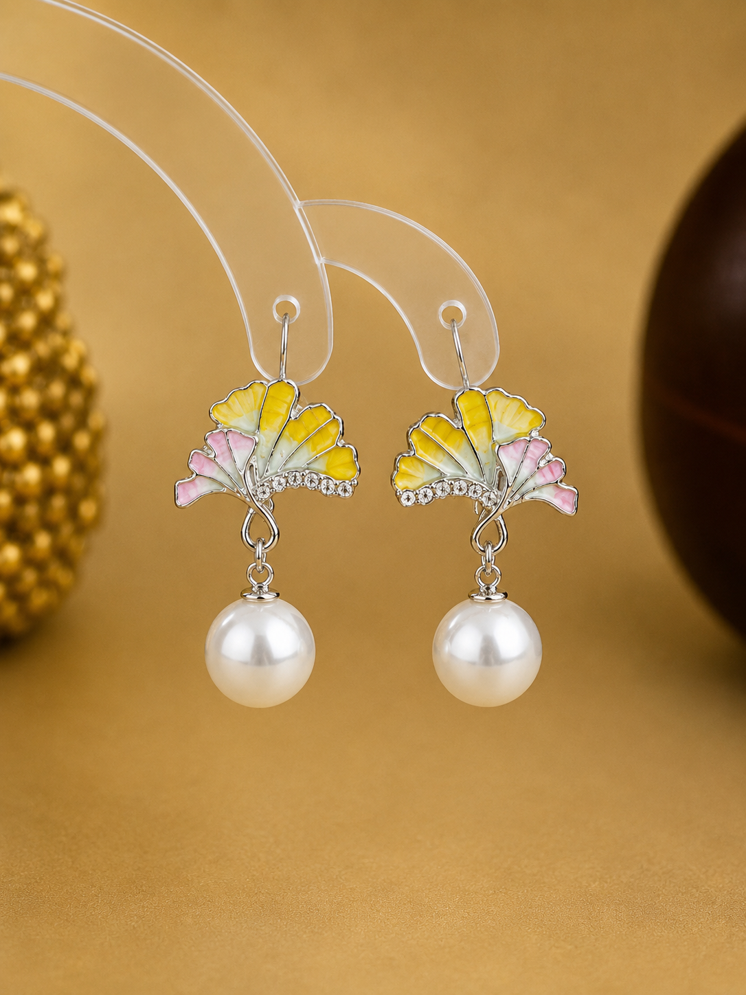 Korean Design Half Flower Pearl Drop Earring