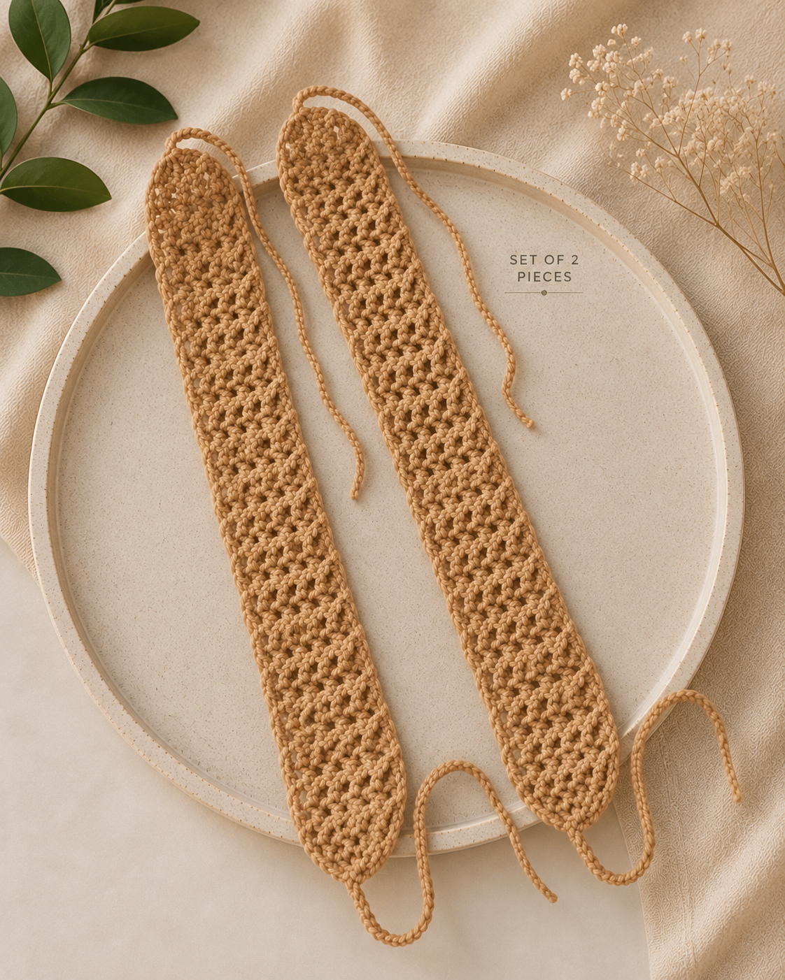 Set of 2 pcs crochet handmade coffee colour mesh headband