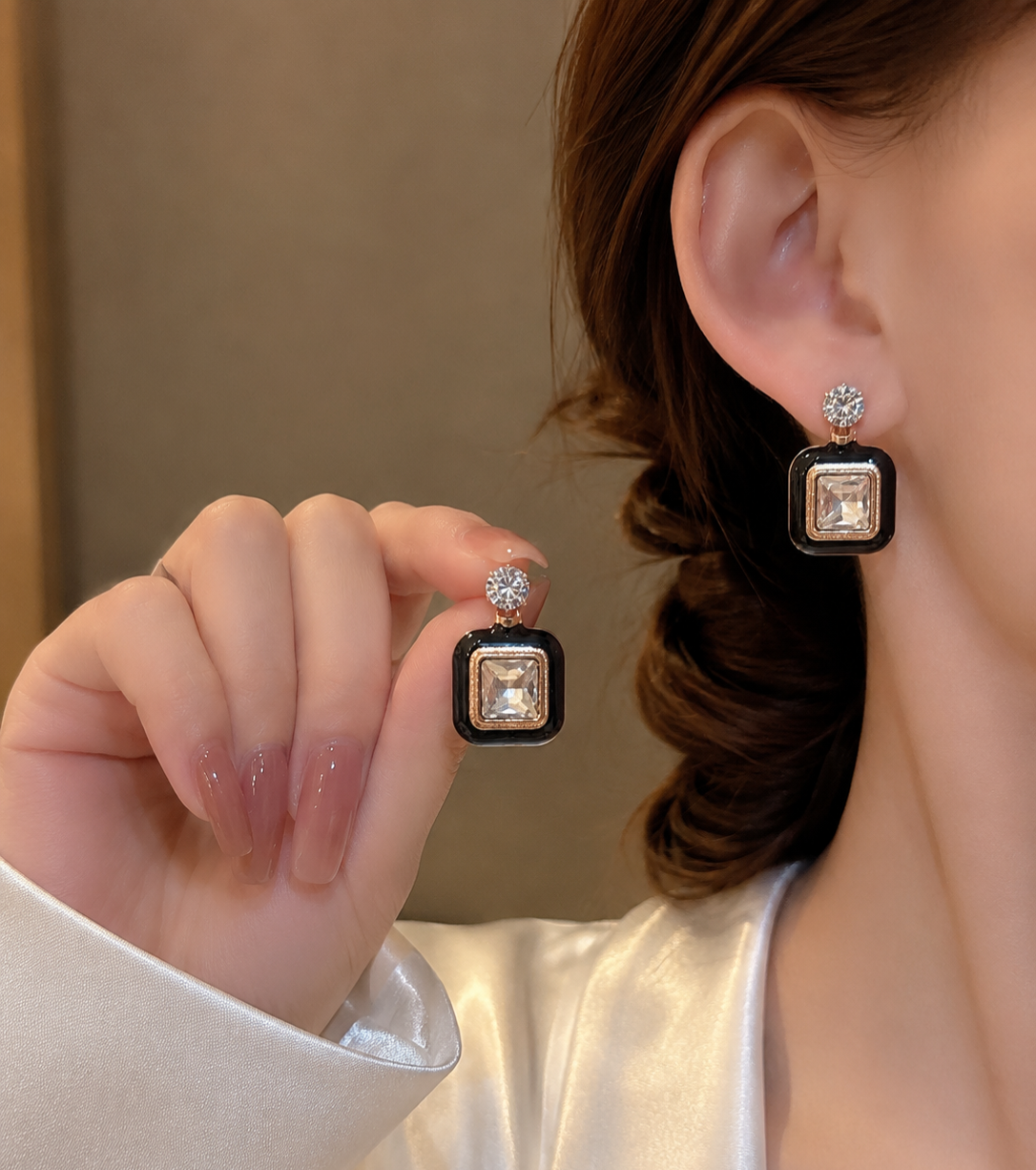 Korean Design Square Colorful Stone Earring