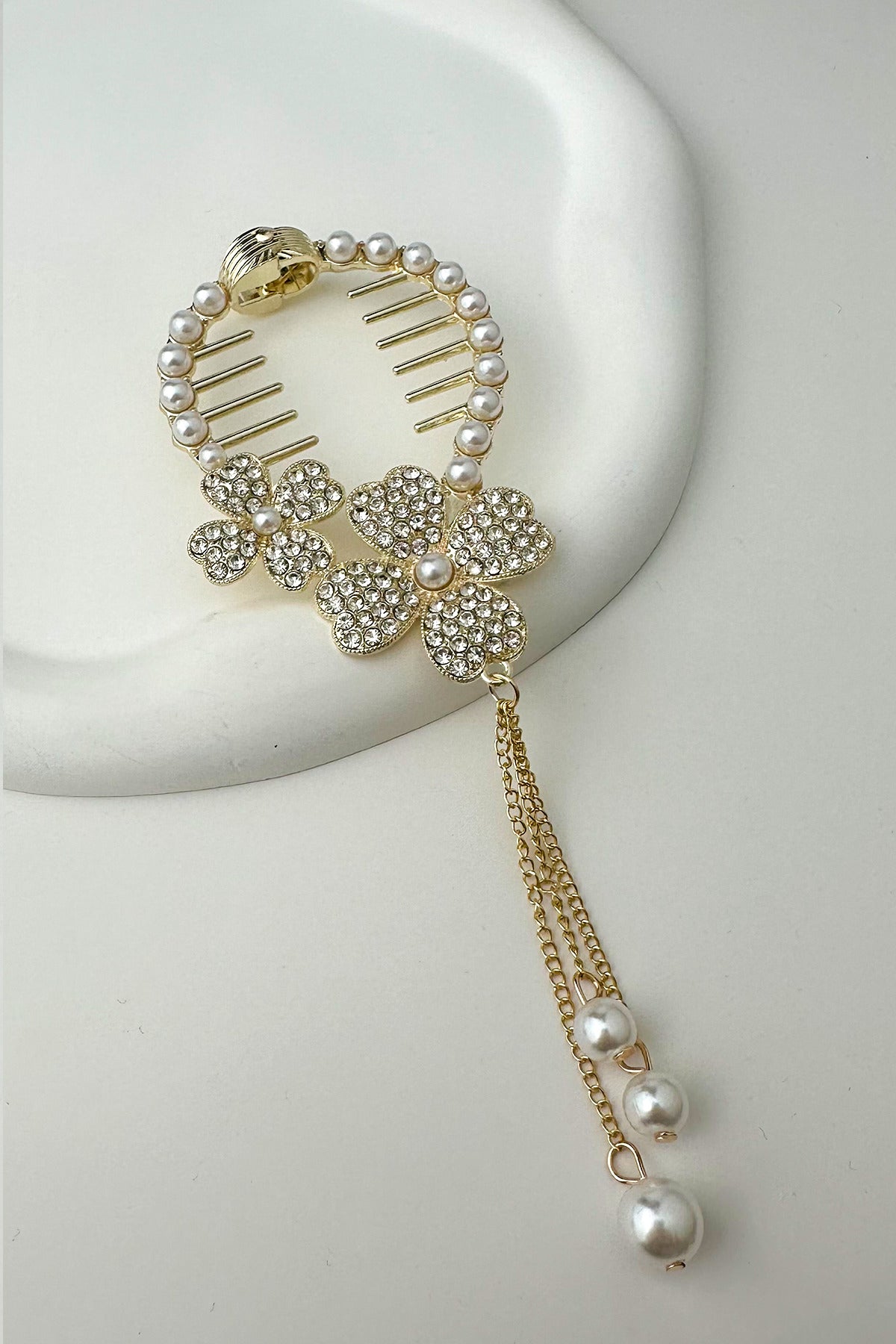 Pearl Floral Tassel Hair Comb