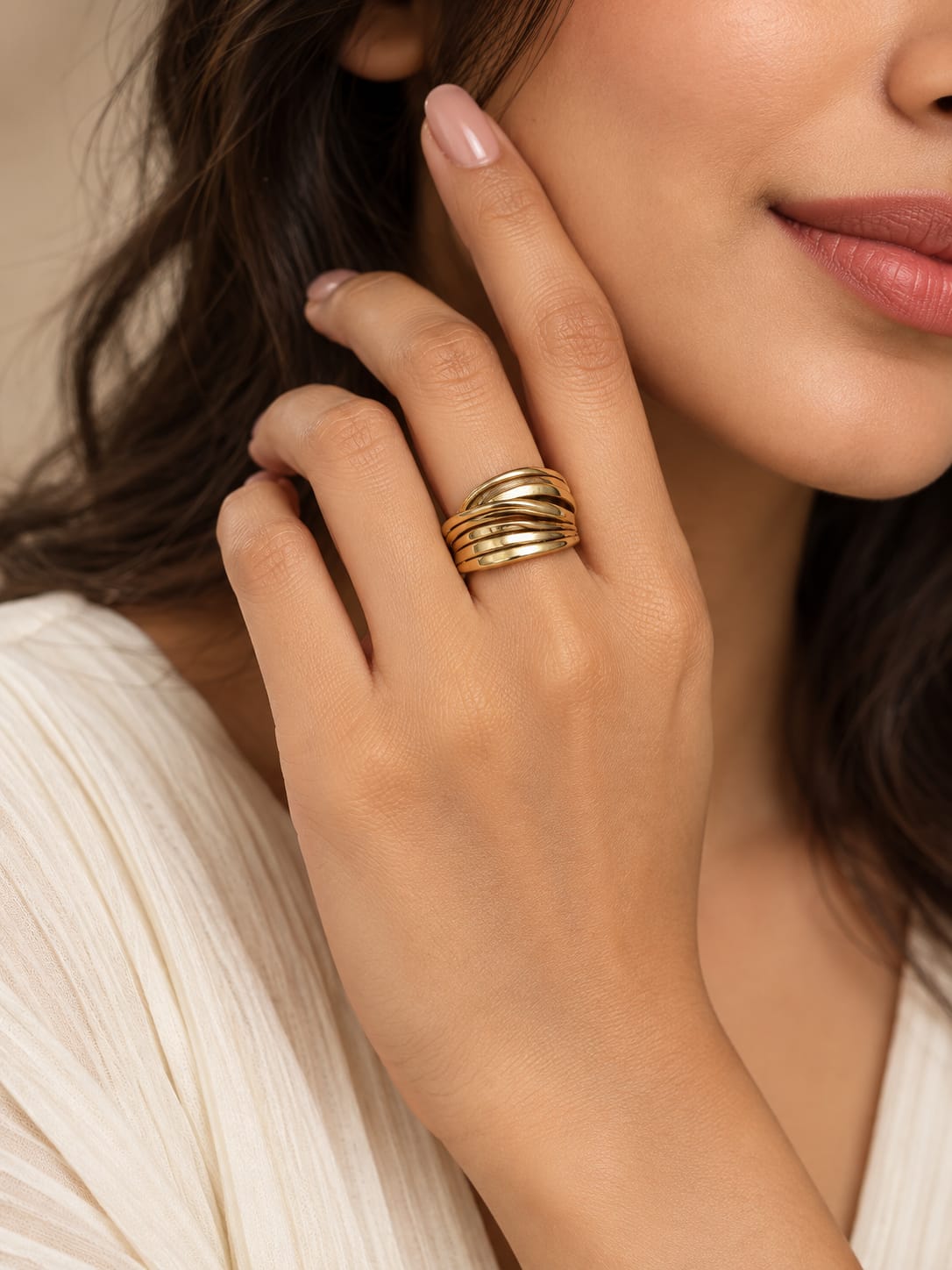 Gold-Tone Multi-Layer Crossover Statement Ring
