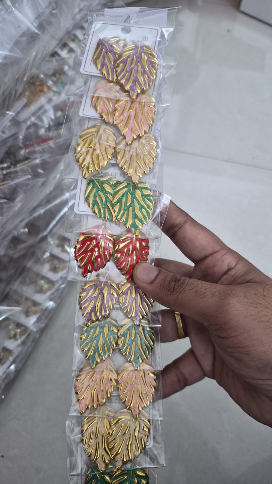Korean enamel leaf earrings set