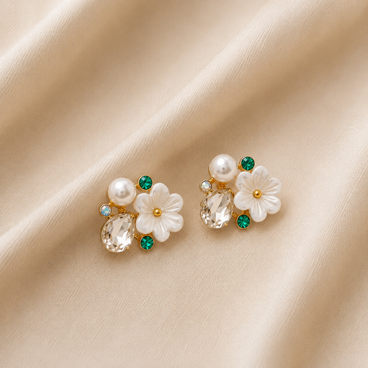 Crystal Pearl Blossom Earrings