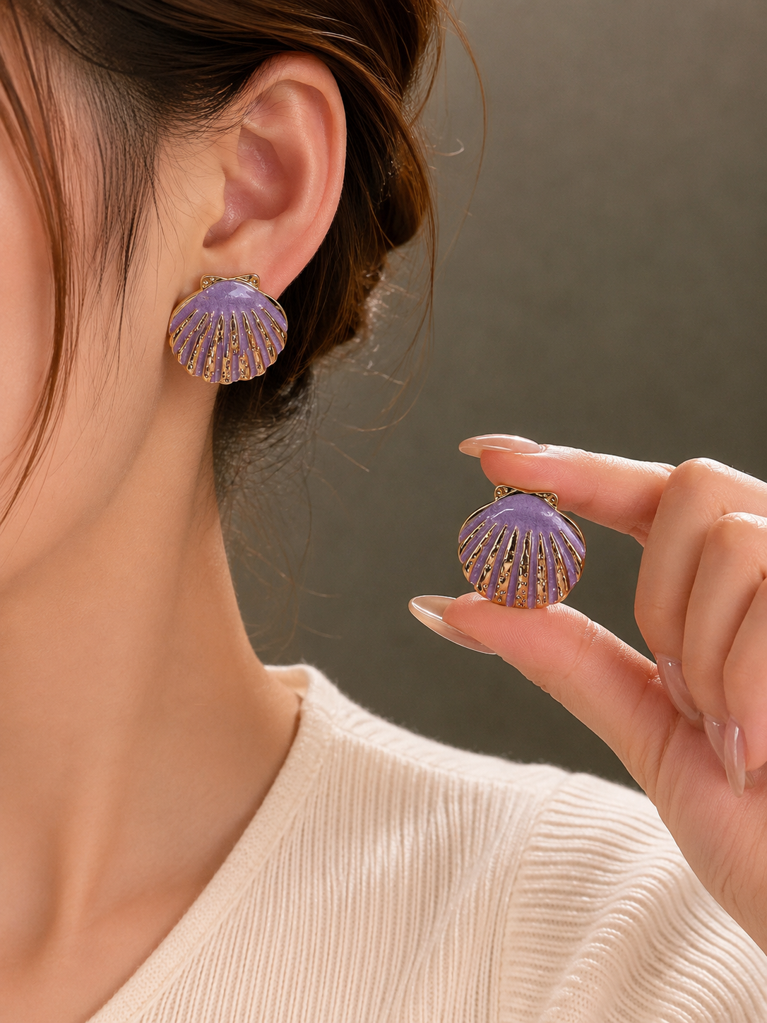 Korean Design Coloring Seashell Earring