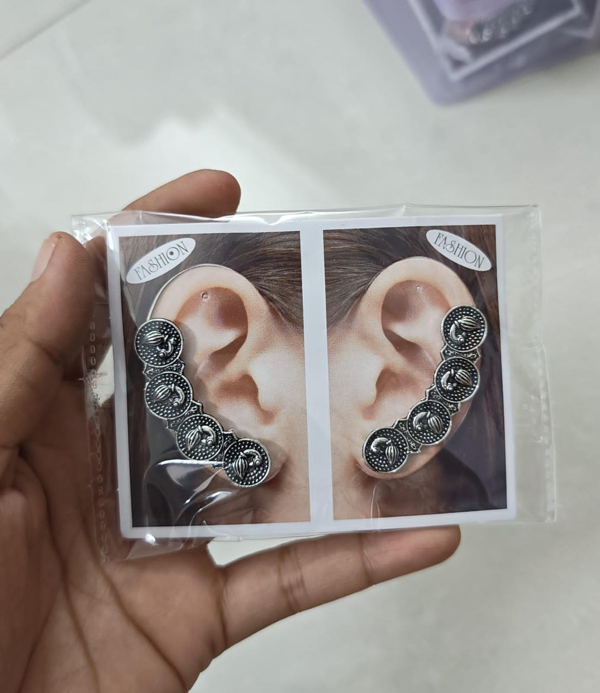 Set of 2 Oxidised Silver Peacock Motif Ear Cuffs