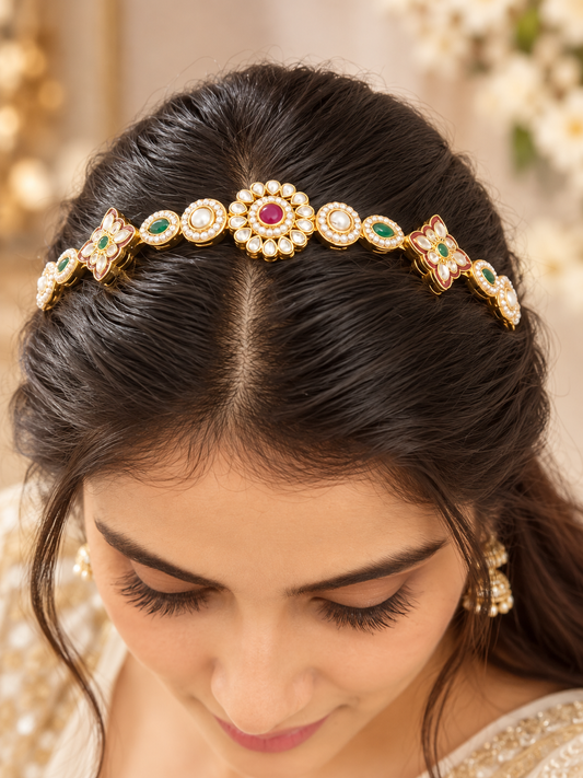 Traditional Kundan Multicolour Stone Hairband