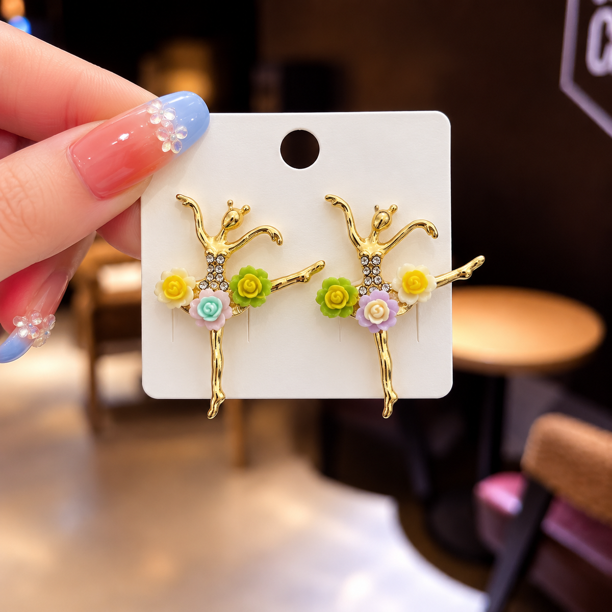 Korean-style gold-tone ballerina (dancing girl) earring