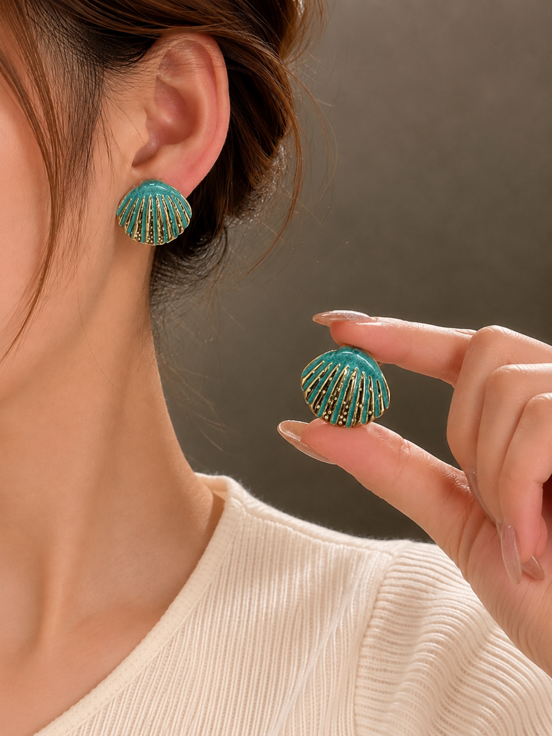 Korean Design Coloring Seashell Earring