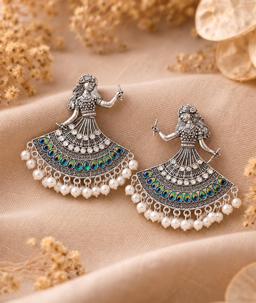 oxidized silver dancing girl (Dandiya) statement earring