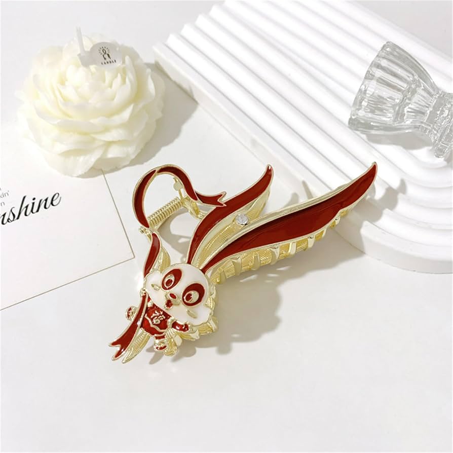 Red Enamel Rabbit Hair Claw Clutcher