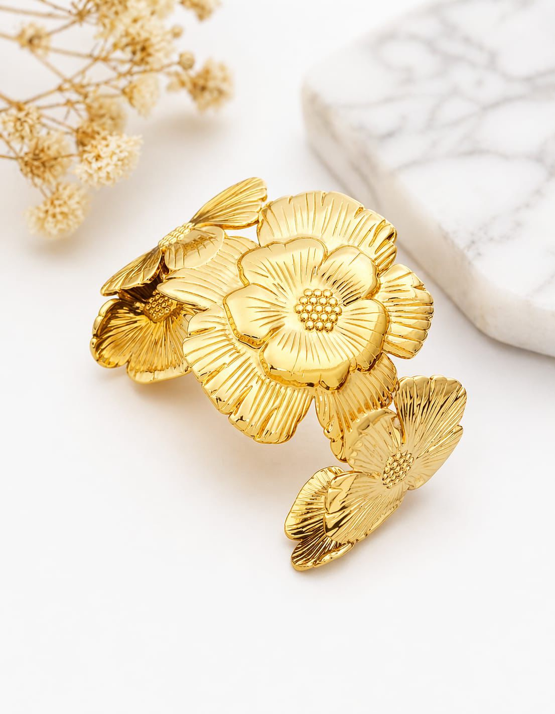 Premium Golden Floral Adjustable Kada Bracelet