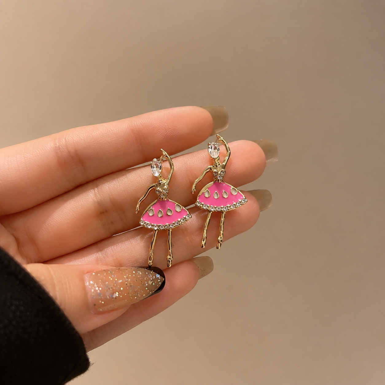 ballerina dancer enamel and rhinestone stud earrings
