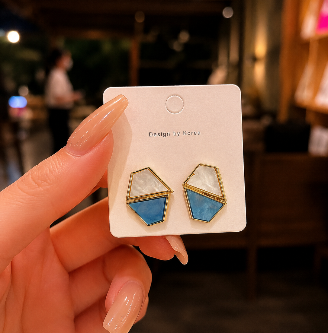 Korean Design Color Block Polygon Stud Earring
