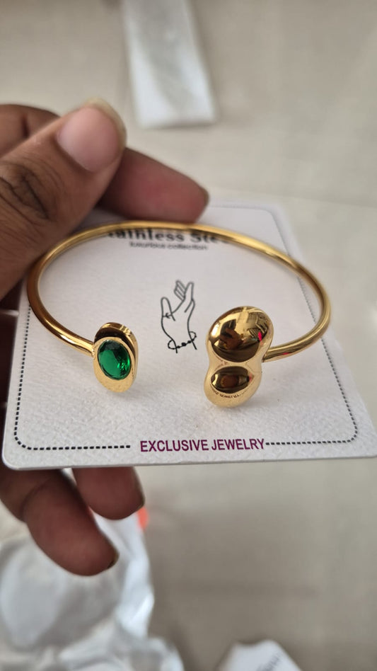 stainless-steel open green stone cuff bracelet