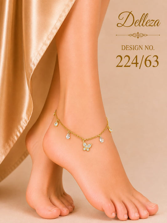 Butterfly charm hanging crystal drop anklet 1 pcs anti tarnished