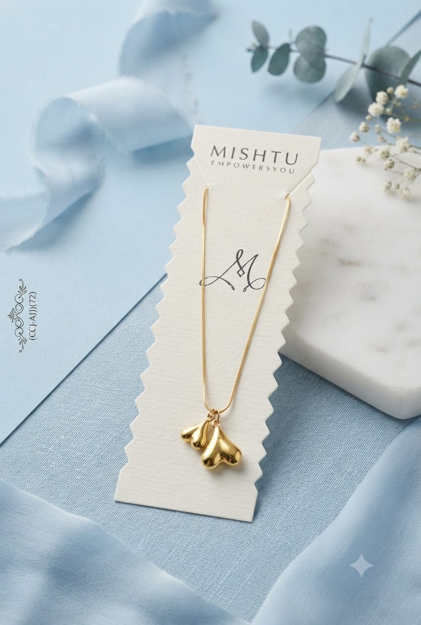 Golden double heart pendant necklace
