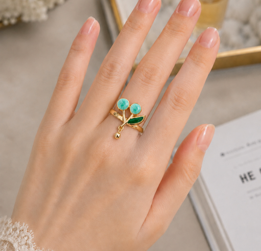 Cherry Blossom Leaf Adjustable Ring