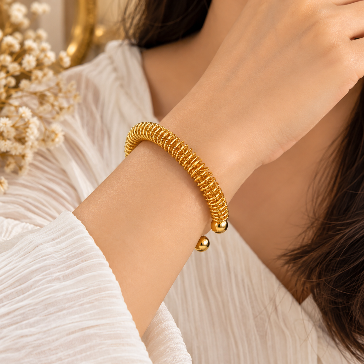 Anti-Tarnish Spiral Coil Cuff Bracelet